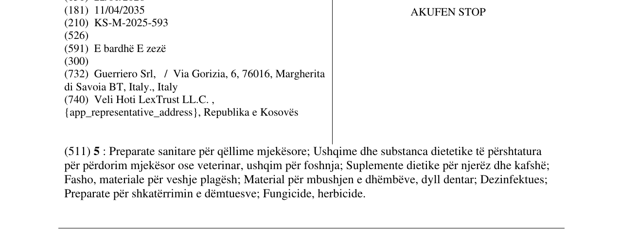 Zëri i markës AKUFEN STOP në buletin