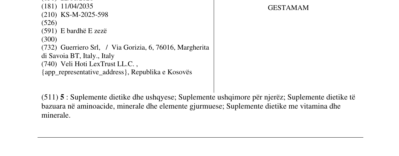 Zëri i markës GESTAMAM në buletin