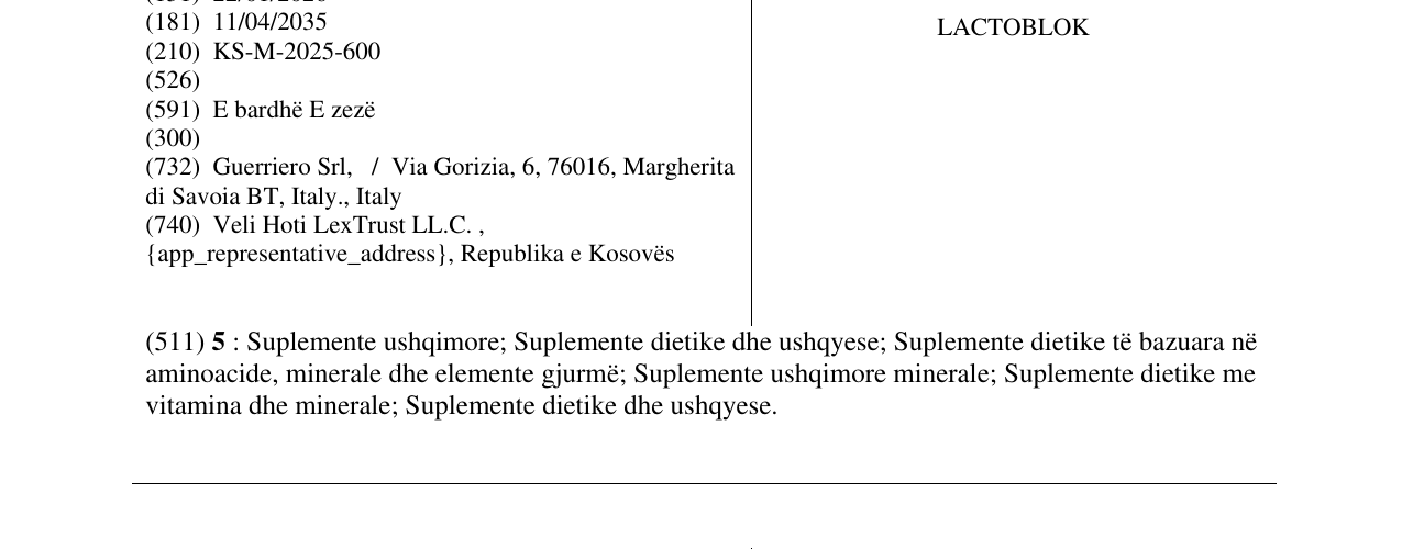 Zëri i markës LACTOBLOK në buletin