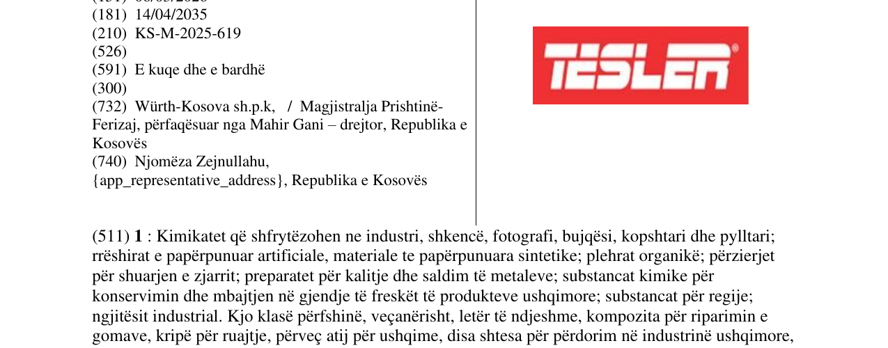 Zëri i markës TESLER në buletin
