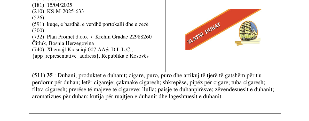 Zëri i markës ZLATNI DUKAT në buletin