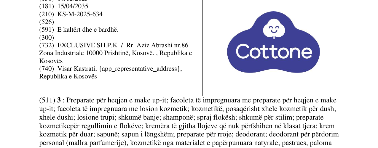 Zëri i markës Cottone në buletin