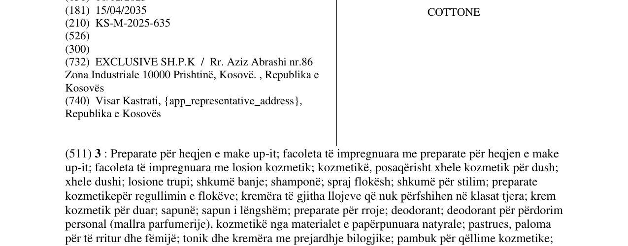 Zëri i markës COTTONE në buletin