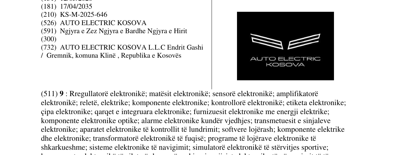 Zëri i markës AUTO ELECTRIC KOSOVA në buletin