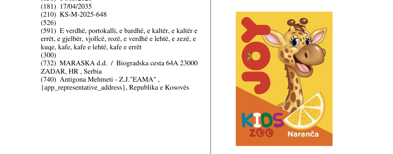 Zëri i markës JOY KIDS ZOO Naranca në buletin
