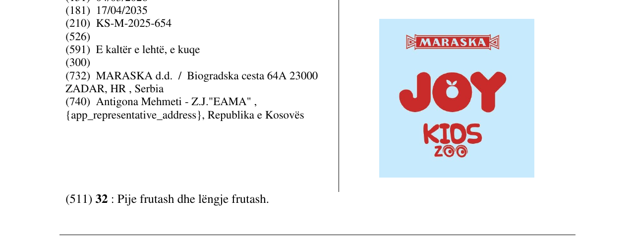 Zëri i markës MARASKA JOY KIDS ZOO në buletin
