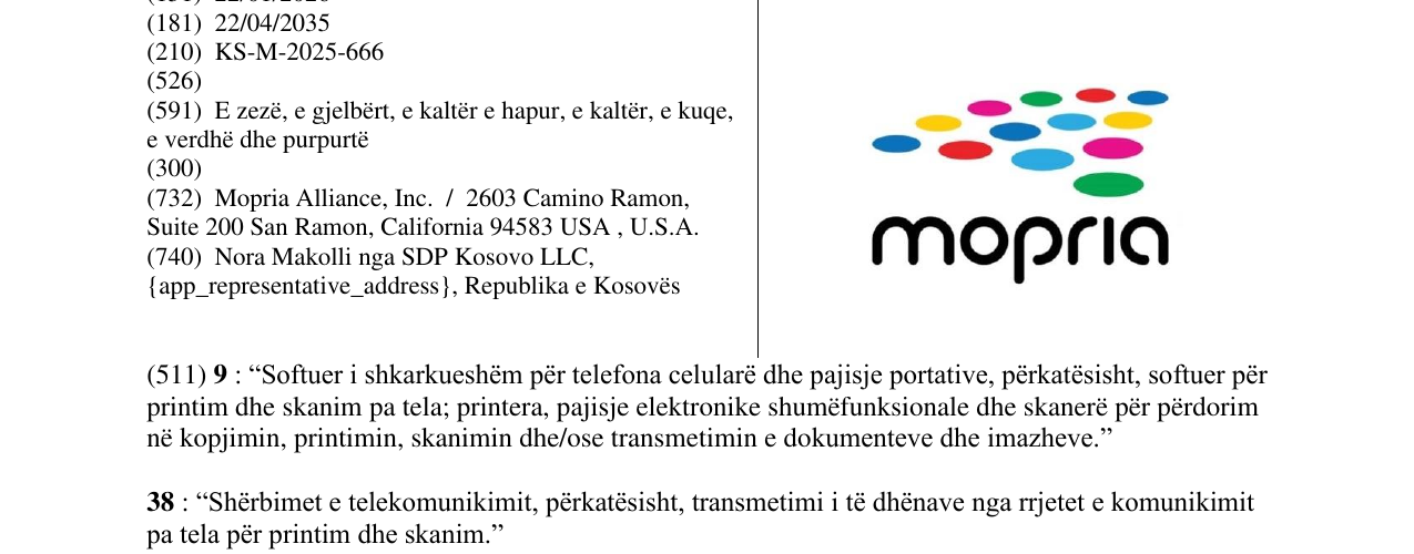 Zëri i markës mopria në buletin