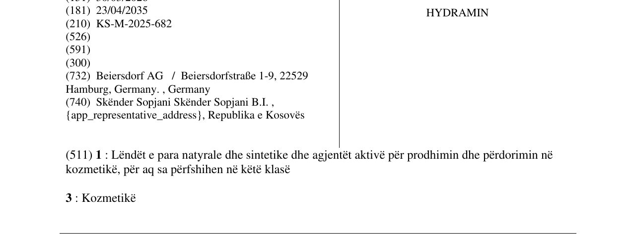 Zëri i markës HYDRAMIN në buletin