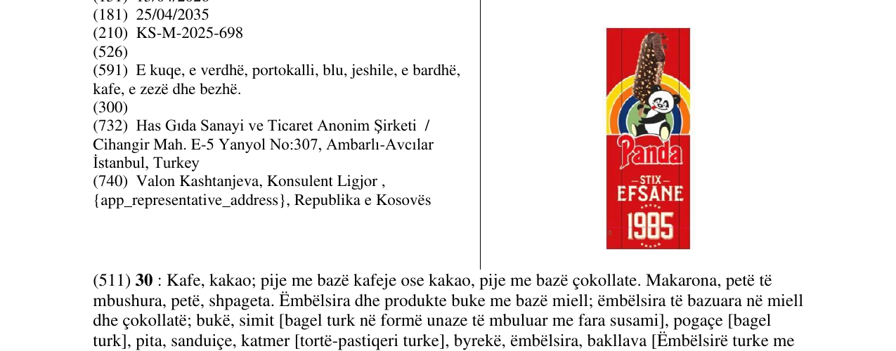 Zëri i markës Panda stix EFSANE 1985 në buletin