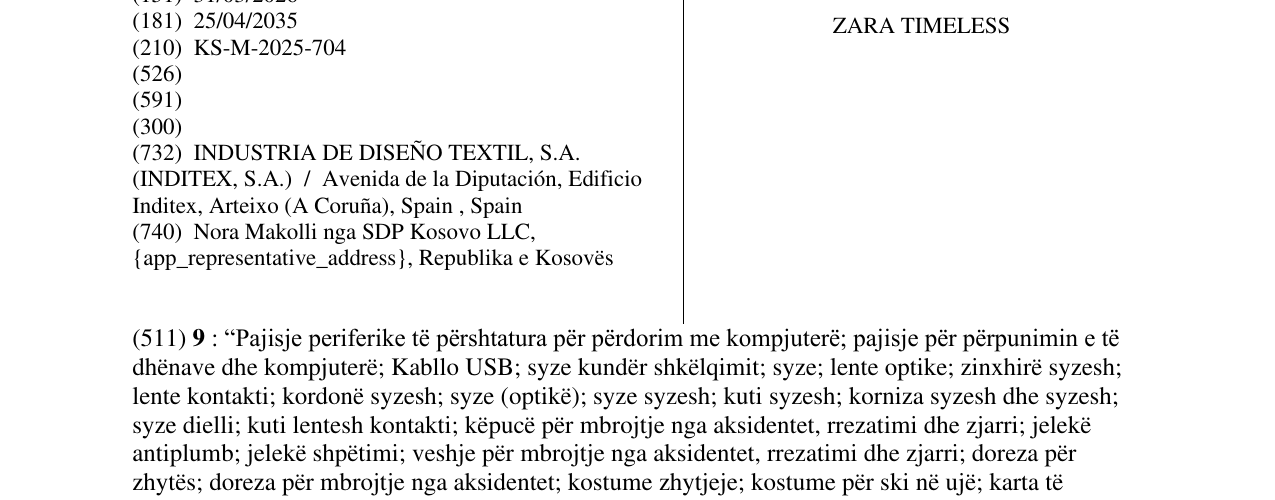 Zëri i markës ZARA TIMELESS në buletin