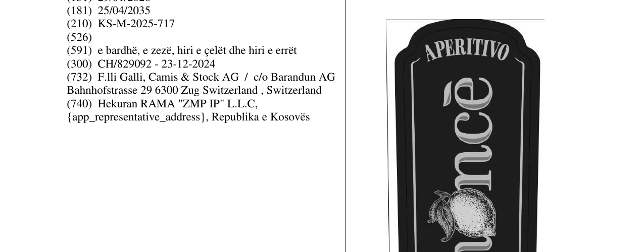 Zëri i markës APERITIVO Linonce në buletin