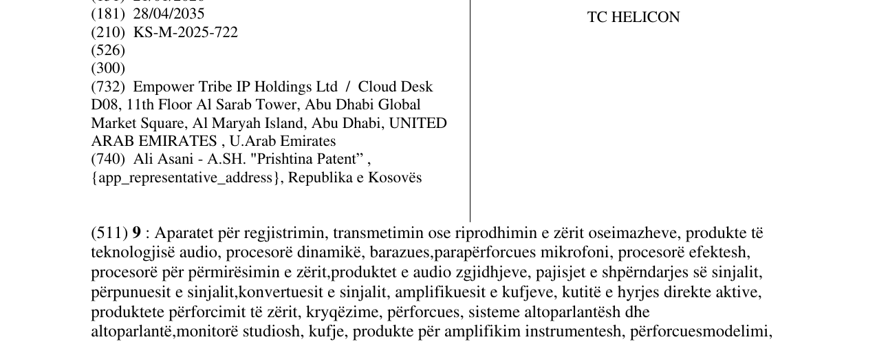 Zëri i markës TC HELICON në buletin