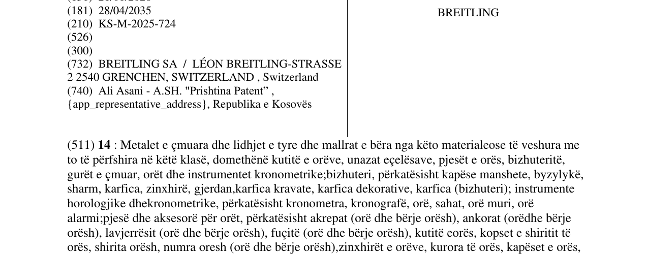 Zëri i markës BREITLING në buletin