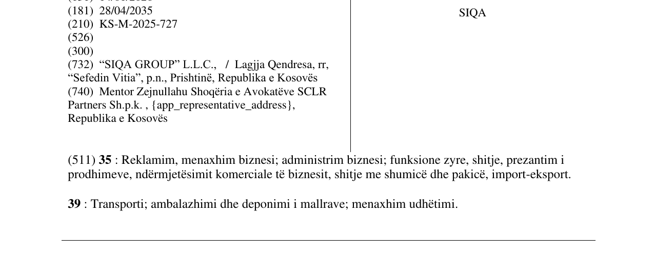 Zëri i markës SIQA në buletin