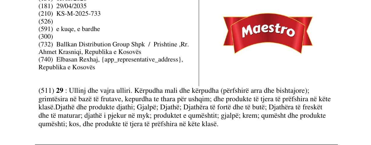 Zëri i markës Maestro në buletin