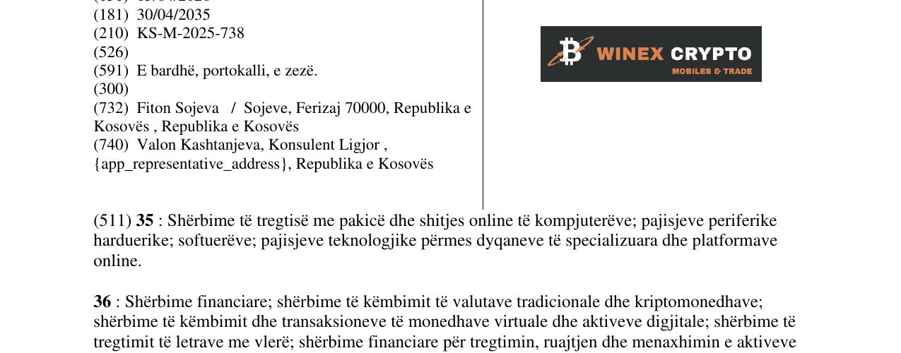 Zëri i markës WINEX CRYPTO në buletin