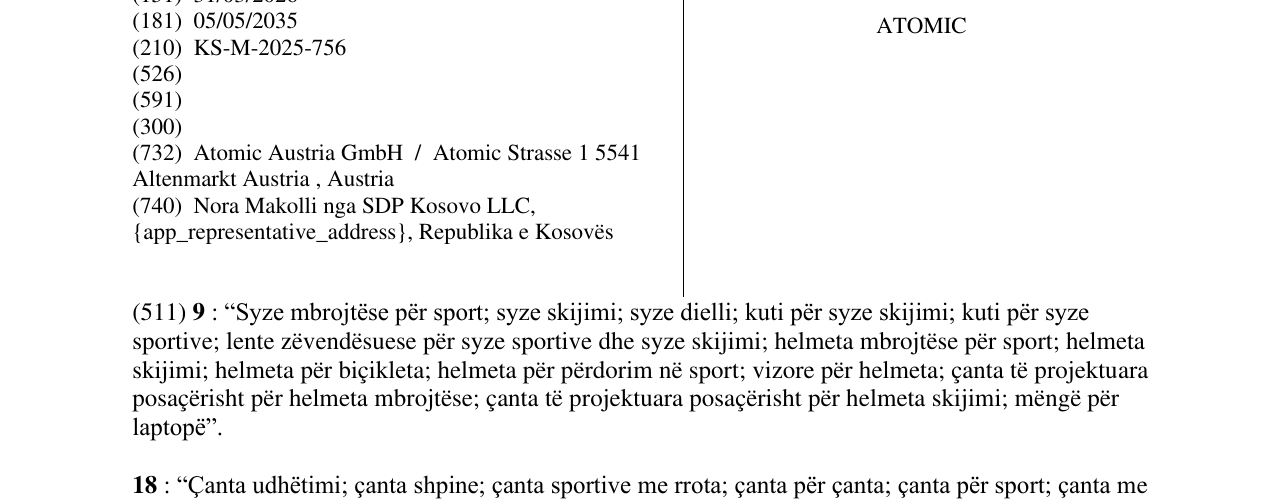 Zëri i markës ATOMIC në buletin