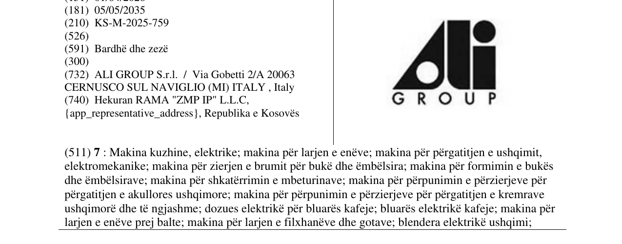 Zëri i markës ALI GROUP në buletin