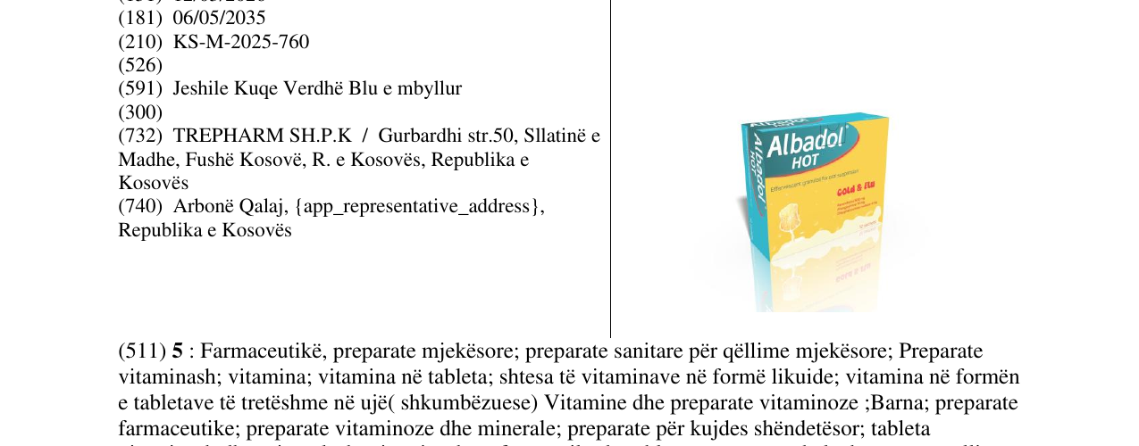 Zëri i markës Albadol HOT në buletin