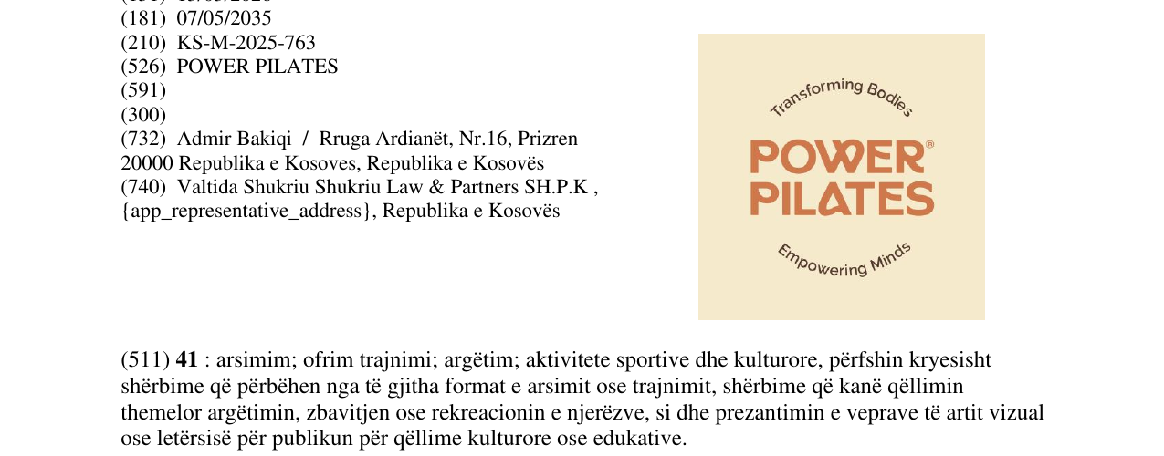 Zëri i markës POWER PILATES në buletin
