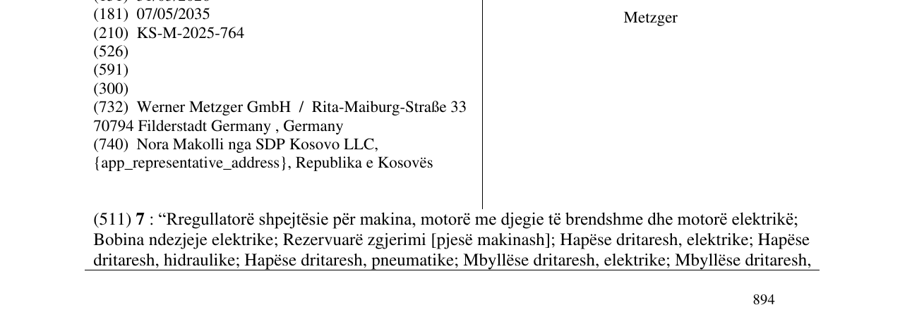 Zëri i markës Metzger në buletin