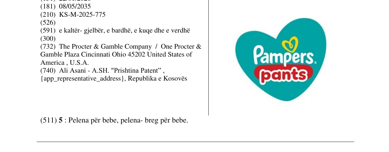 Zëri i markës Pampers pants në buletin