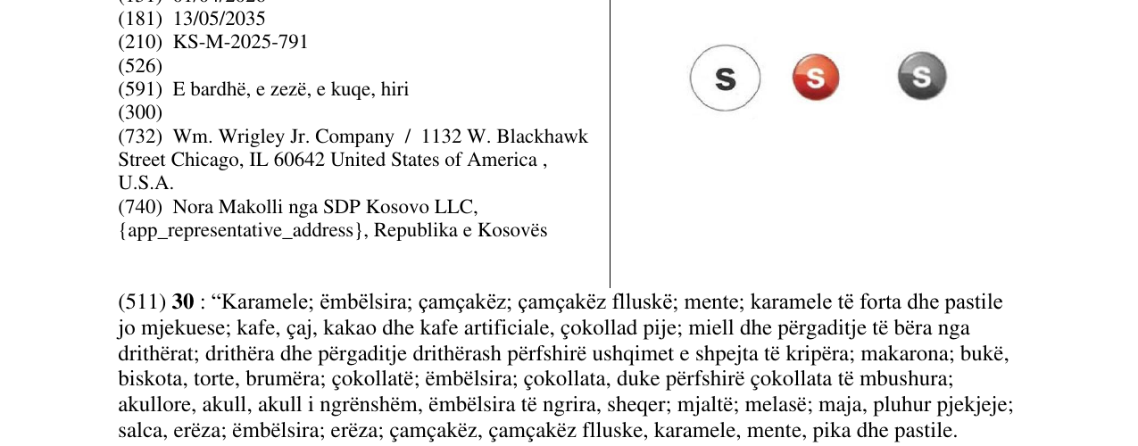 Zëri i markës SSS SKITTLES në buletin