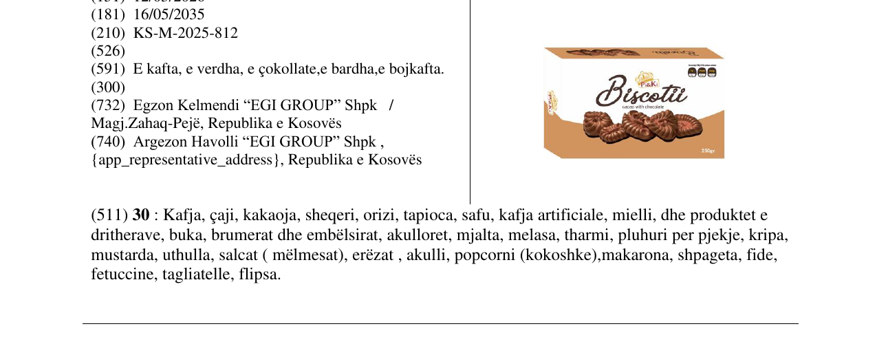 Zëri i markës Biscotti në buletin