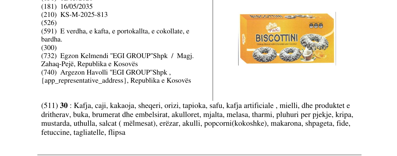 Zëri i markës BISCOTTINI në buletin