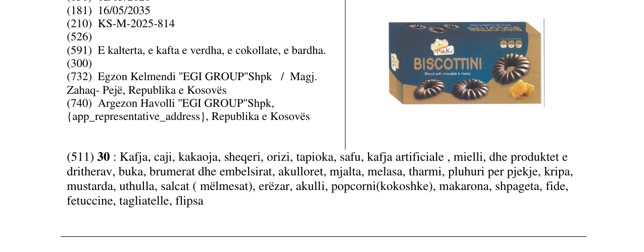 Zëri i markës BISCOTTINI në buletin