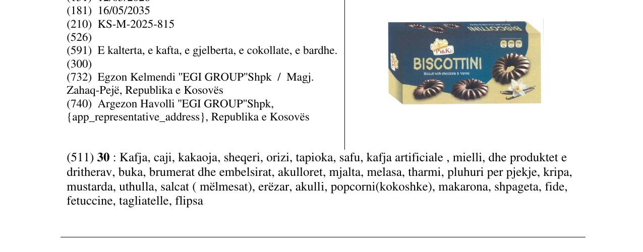 Zëri i markës BISCOTTINI në buletin