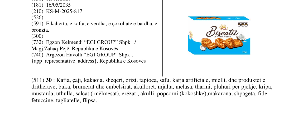 Zëri i markës Biscotti në buletin