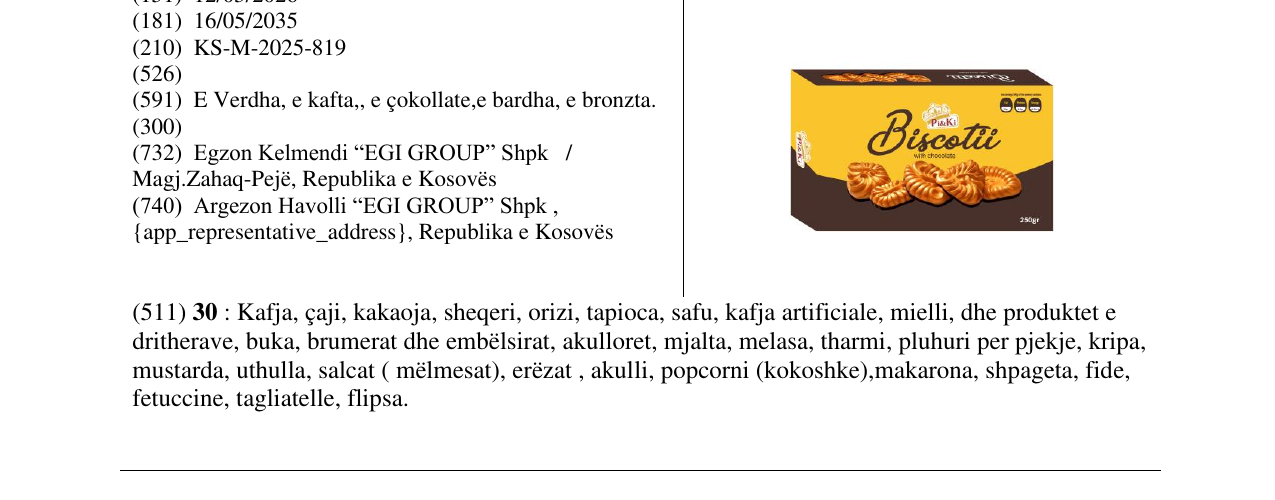 Zëri i markës Biscotii në buletin