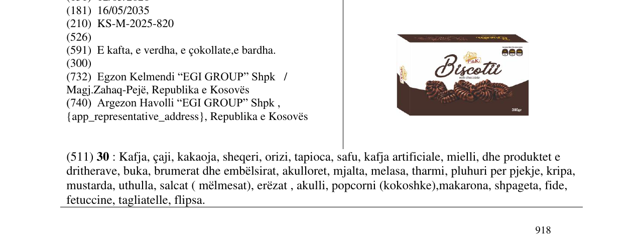 Zëri i markës Biscotii në buletin