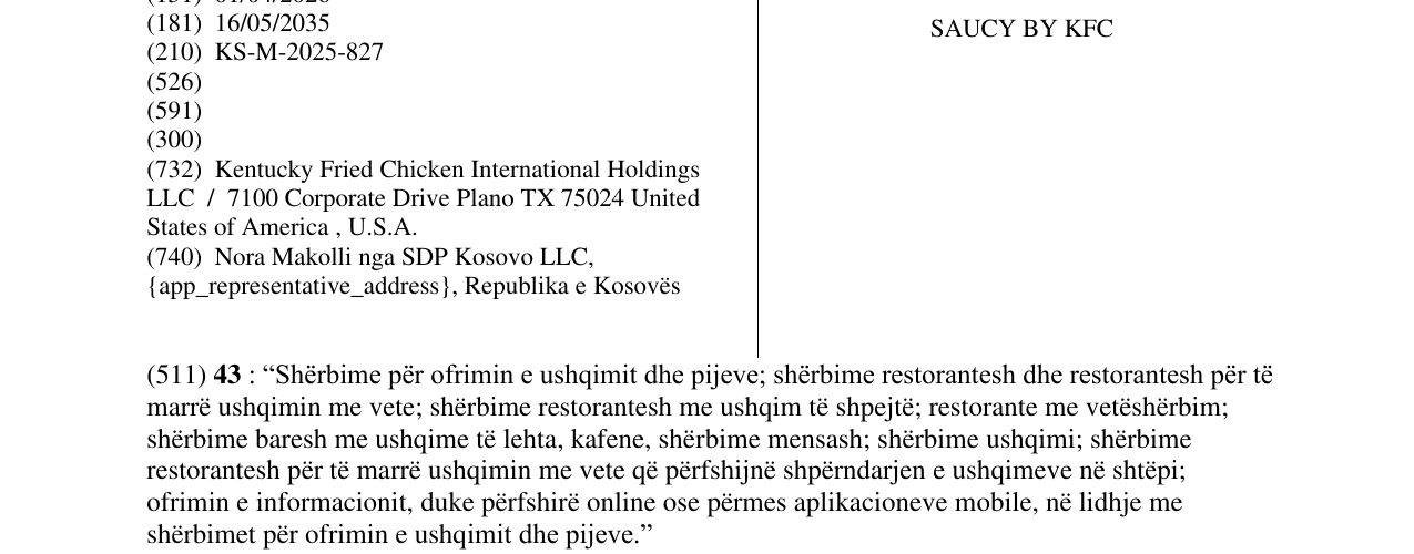 Zëri i markës SAUCY BY KFC në buletin