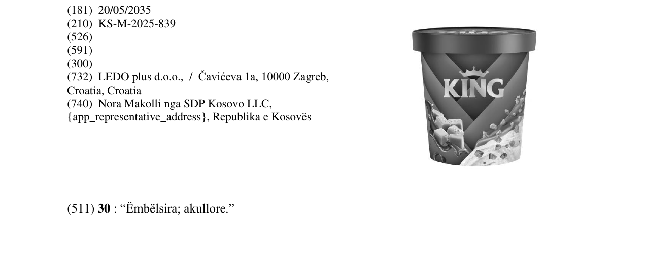 Zëri i markës KING CUP në buletin