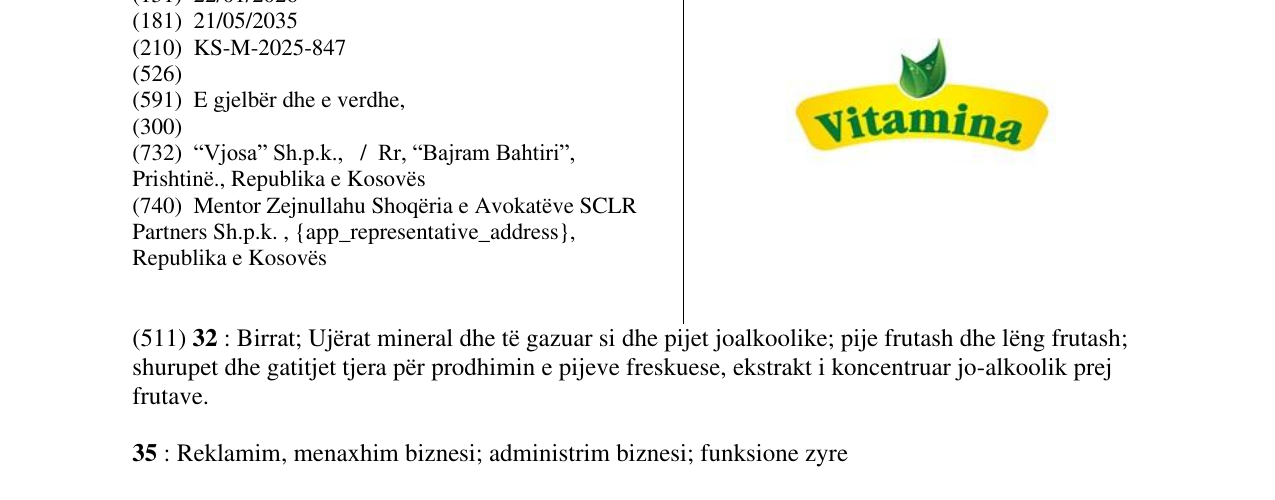 Zëri i markës Vitamina në buletin