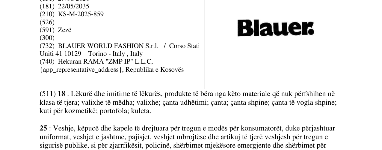 Zëri i markës Blauer. në buletin