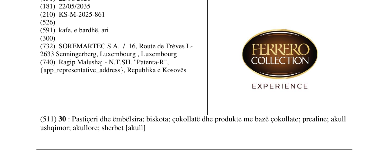 Zëri i markës FERRERO COLLECTION në buletin
