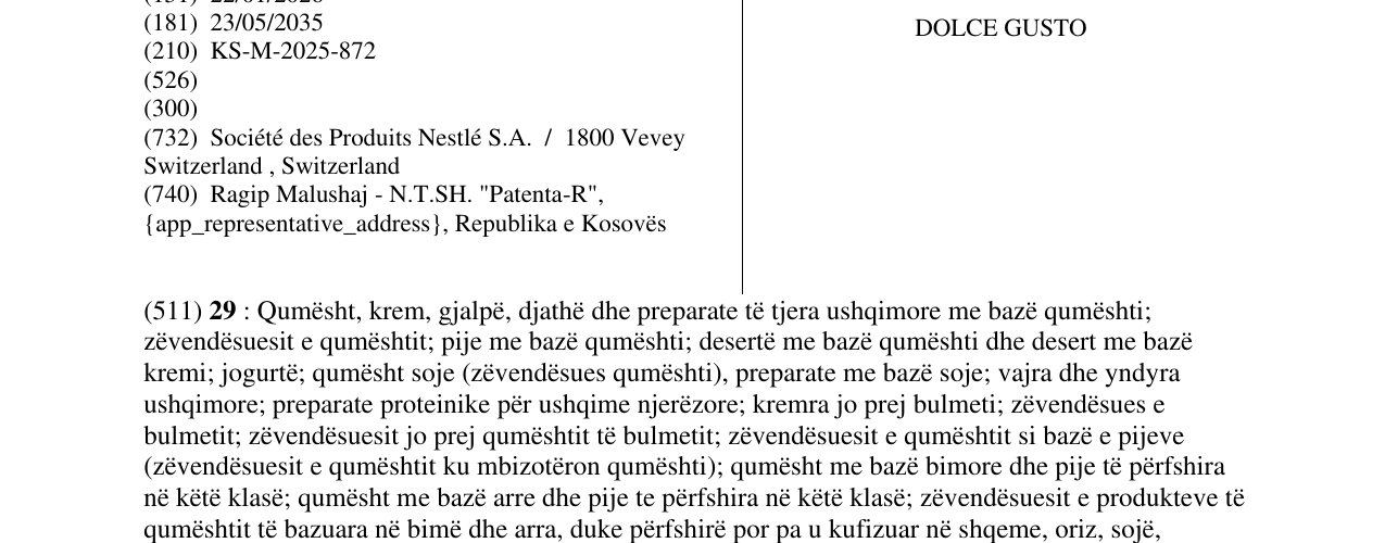 Zëri i markës DOLCE GUSTO në buletin