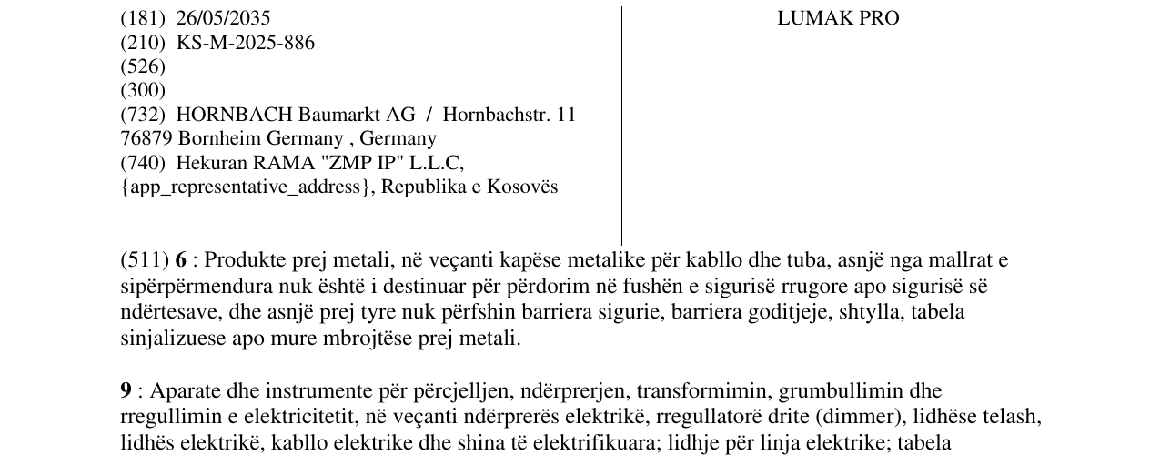 Zëri i markës LUMAK PRO në buletin