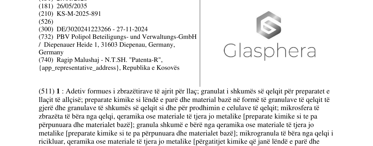 Zëri i markës Glasphera në buletin