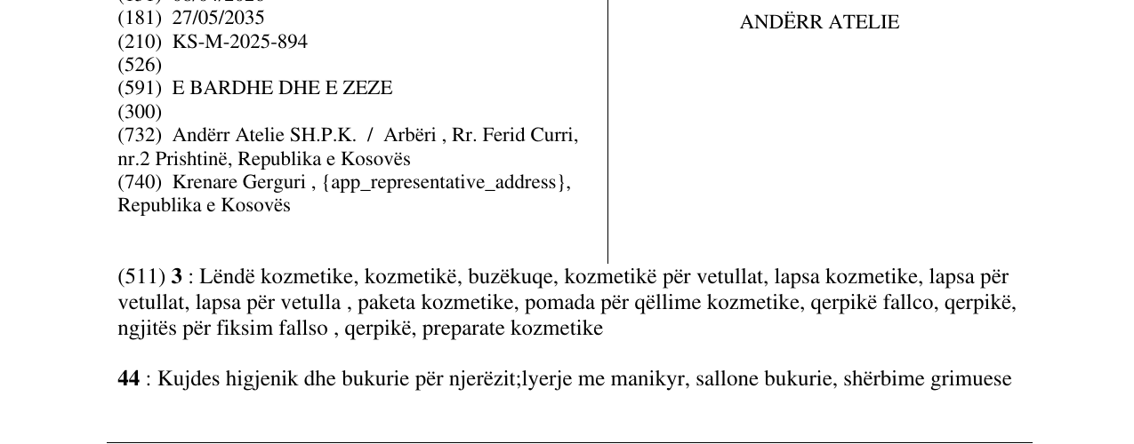 Zëri i markës ANDËRR ATELIE në buletin