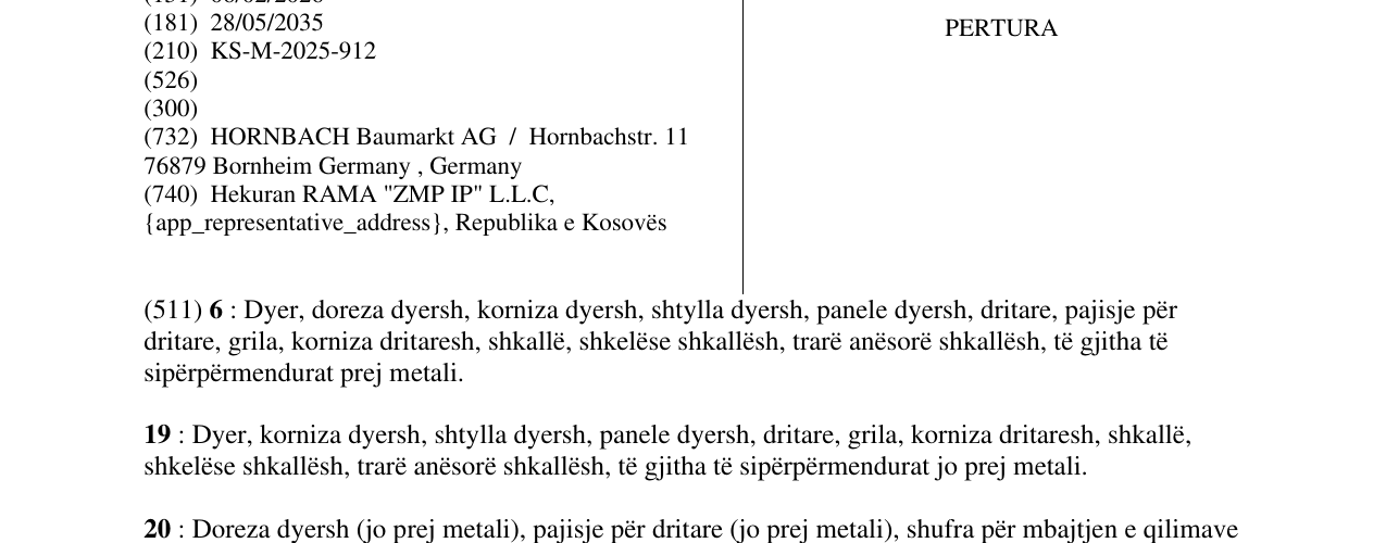 Zëri i markës PERTURA në buletin