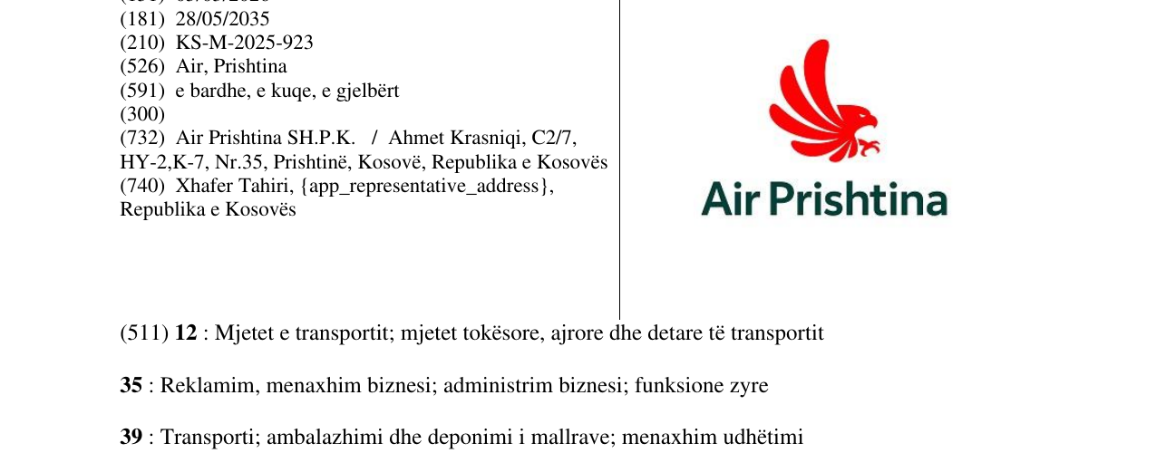 Zëri i markës Air Prishtina në buletin
