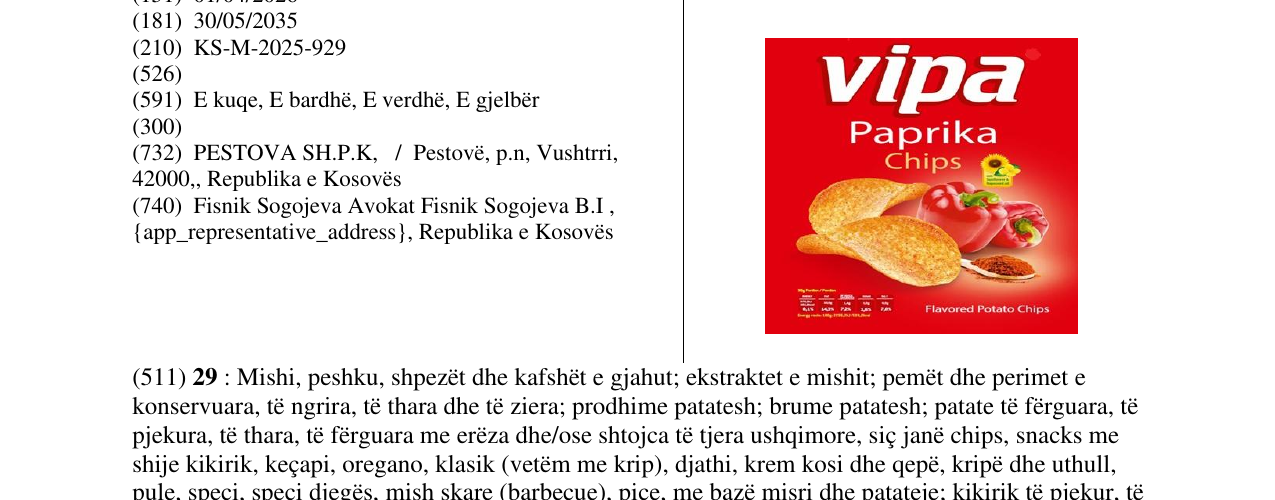 Zëri i markës vipa paprika chips në buletin