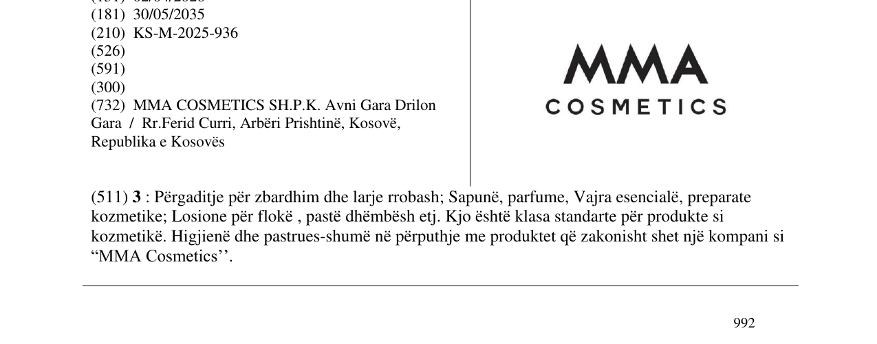 Zëri i markës MMA COSMETICS në buletin