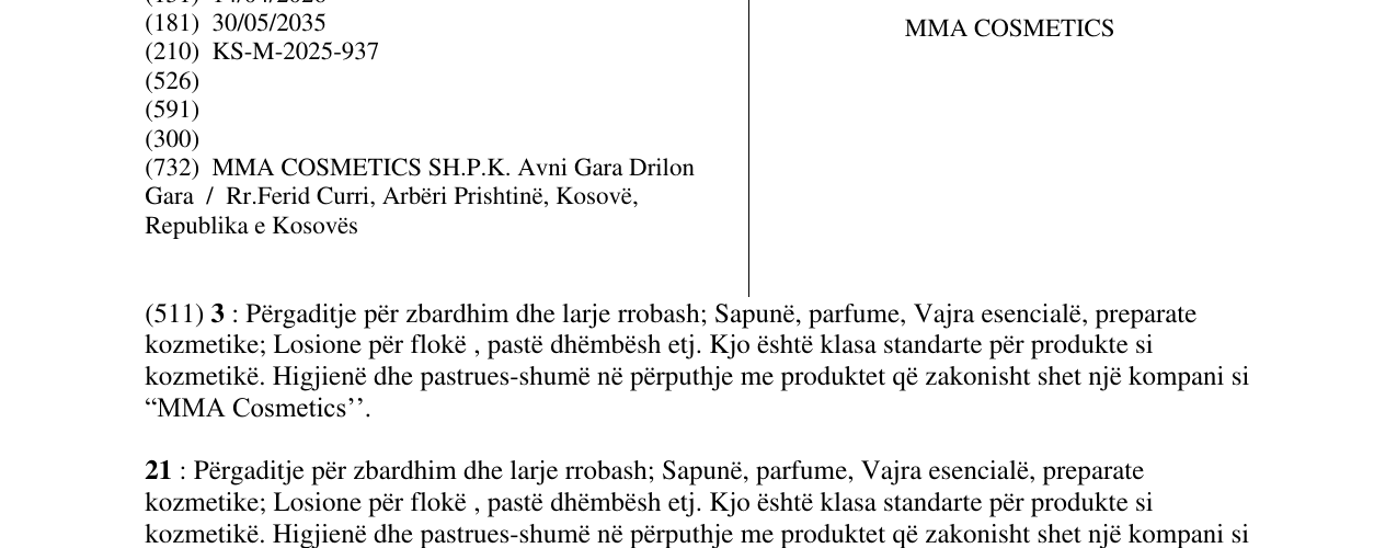 Zëri i markës MMA COSMETICS në buletin