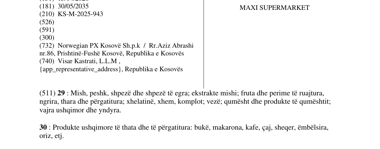 Zëri i markës MAXI SUPERMARKET në buletin