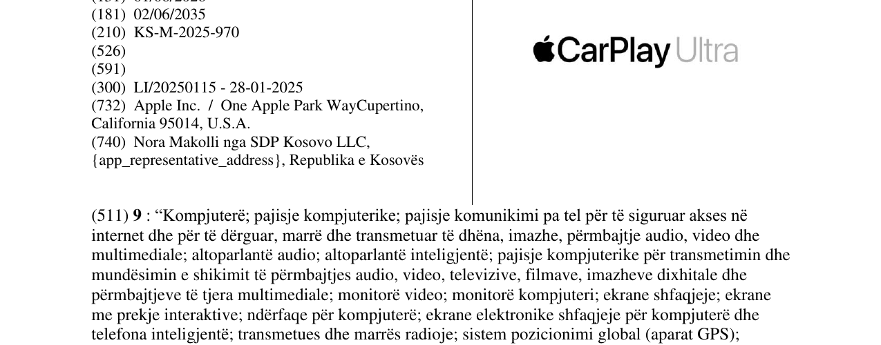 Der Eintrag der Marke CarPlayUltra im Bulletin